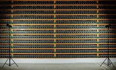 Modern cryptocurrency mining farm employing advanced energy-saving cooling systems